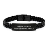 Funny Quote Interlaced Leather Bracelet Gifts from Landscape Designers to Friends for Birthday, 'Keep Calm And Let The Landscape Designer Handle It' - Image 1